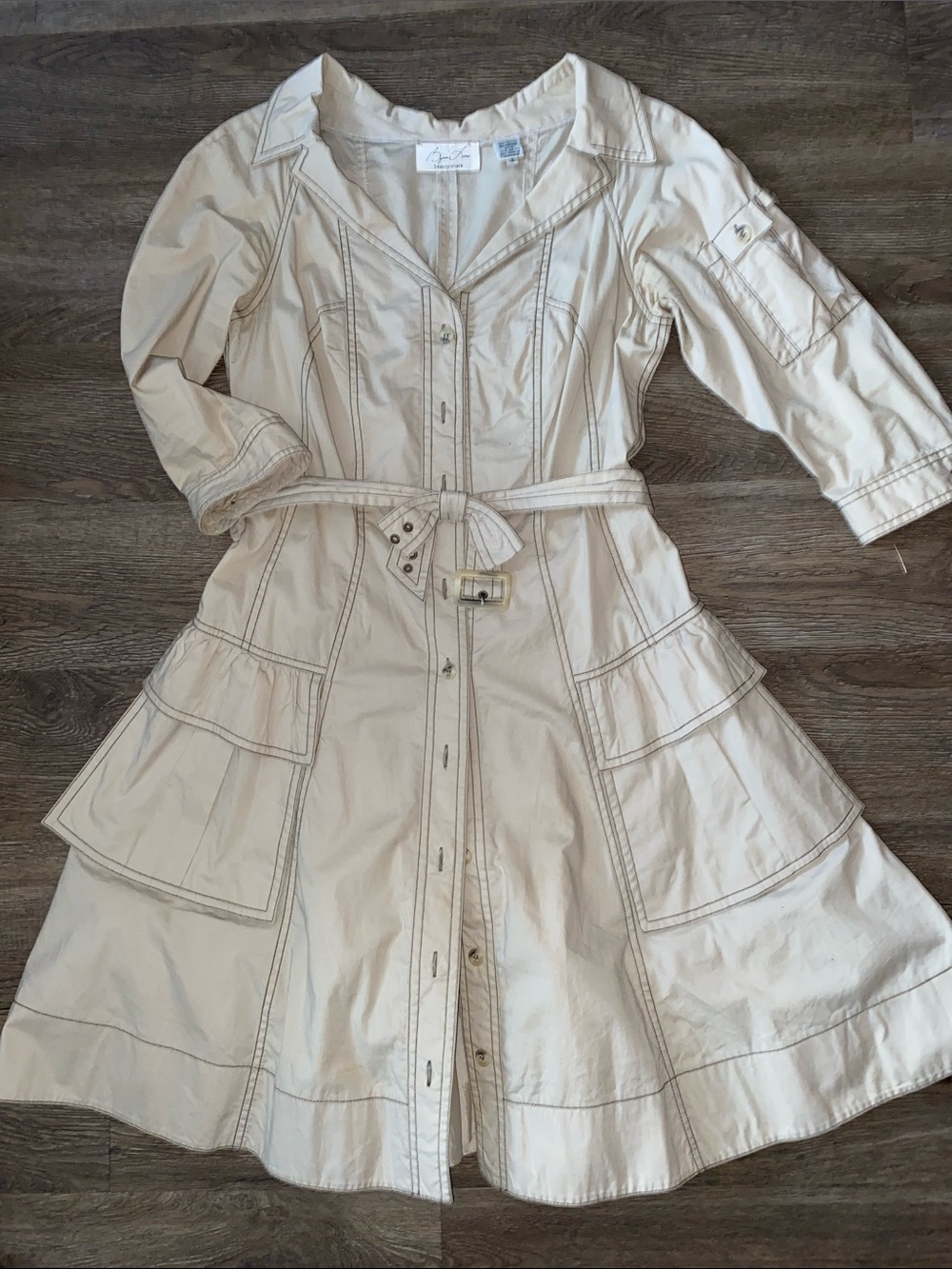 Byron Lars Light Beige Belted Trench Coat Dress